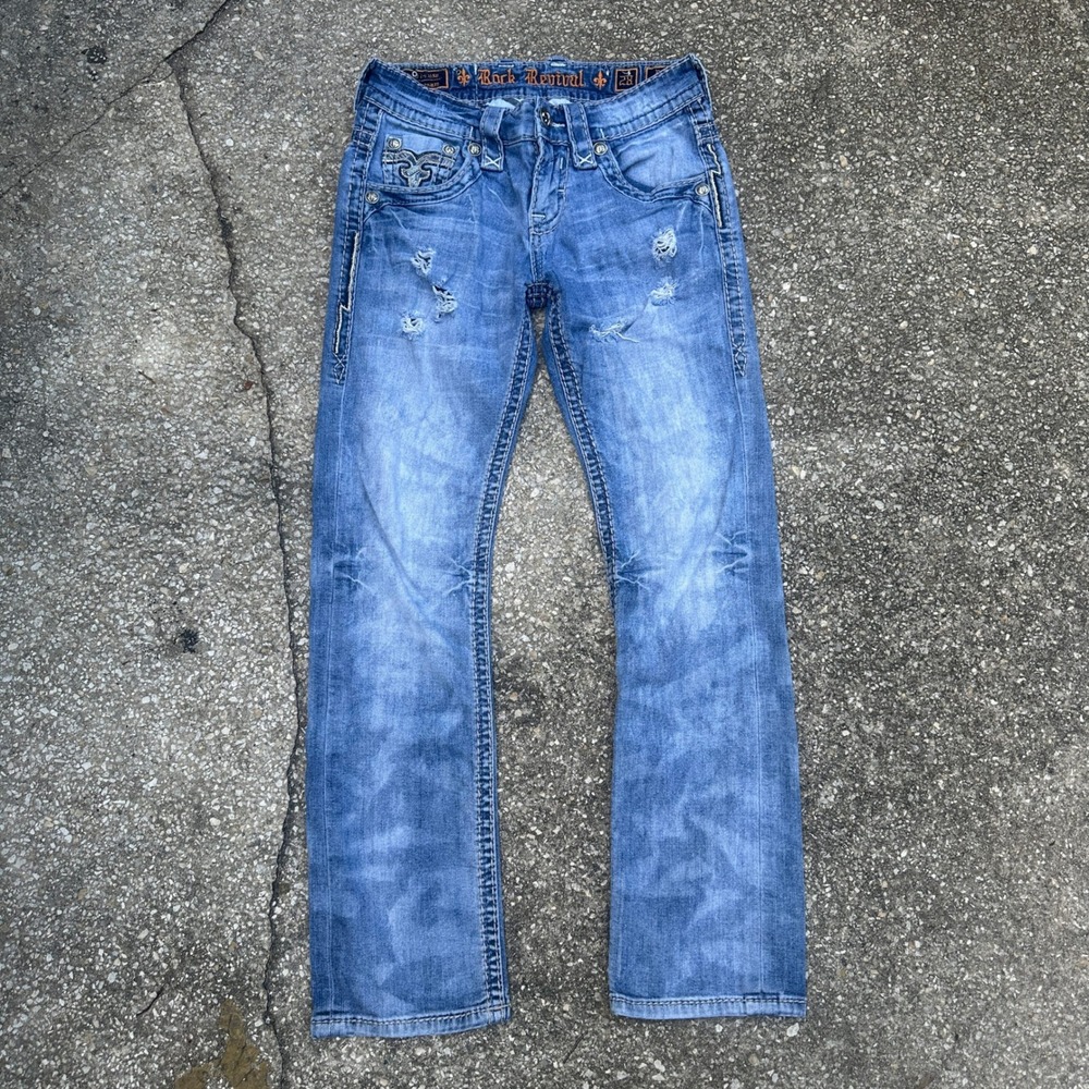 Rock Revival Ewin Slim Straight Distressed Jeans Blue 28